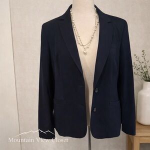 Jones New York Signature‎ Navy Blue Stretch Blazer Size 14 Career Professional